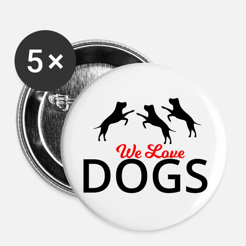 Hund Dog - Buttons klein 25 mm (5er Pack) - Weiß