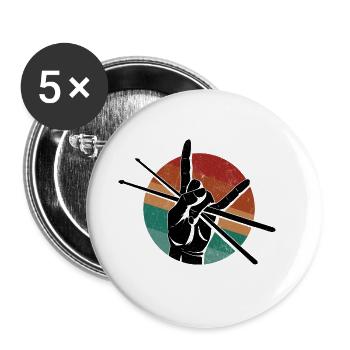 Schlagzeug Spieler Drummer - Buttons klein 25 mm (5er Pack) - Weiß - Vorne