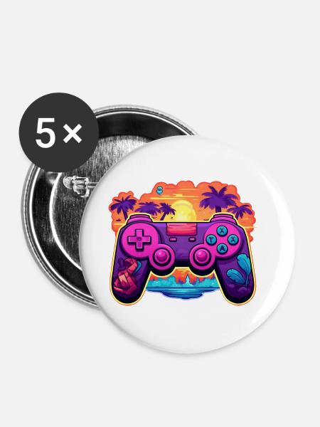 Gamer - Buttons klein 25 mm (5er Pack) - Weiß