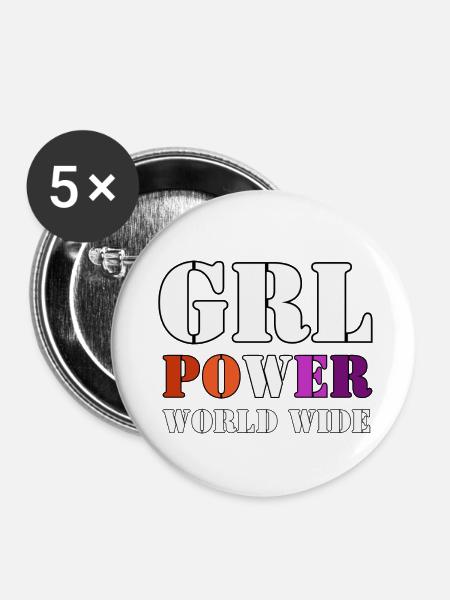 Frauenpower - Buttons klein 25 mm (5er Pack) - Weiß