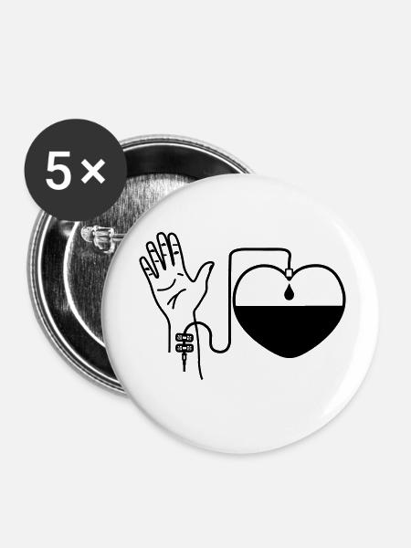 Bluthandtropfen im Herzen - Buttons klein 25 mm (5er Pack) - Weiß