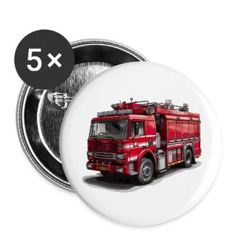 Mit dem Feuerwehrauto Brände bekämpfen - Buttons klein 25 mm (5er Pack) - Weiß - Vorne
