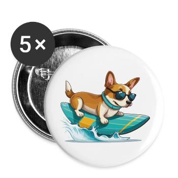Funny Cute Corgi Surfboard Surfing Summer - Buttons small 1''/25 mm (5-pack) - white - Front