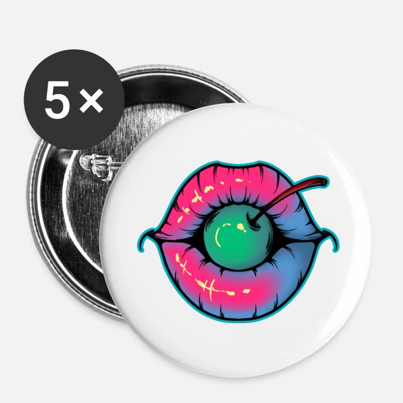 Lèvres - Lot de 5 petits badges (25 mm) - blanc