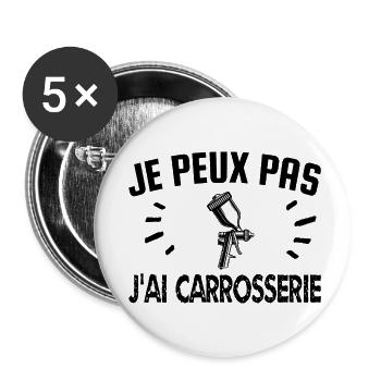 je peux pas j'ai carrosserie - Lot de 5 petits badges (25 mm) - blanc - Devant