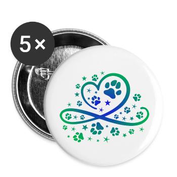 Herz mit Pfötchen und Sternen - Buttons klein 25 mm (5er Pack) - Weiß - Vorne