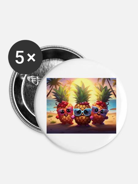 Ananas Urlaub - Buttons klein 25 mm (5er Pack) - Weiß