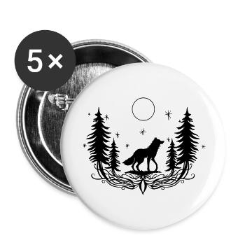Mystischer Wolf Wald Nacht Natur Pagan - Buttons klein 25 mm (5er Pack) - Weiß - Vorne