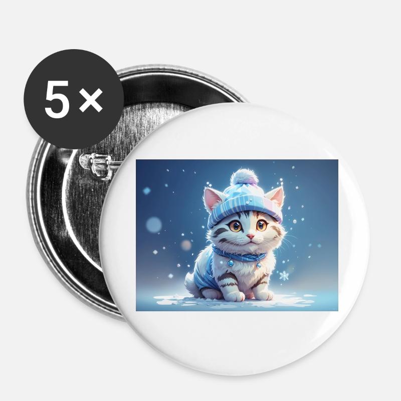 cat with hat - Buttons small 1''/25 mm (5-pack) - white