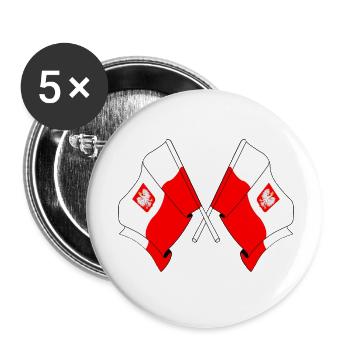 Deux drapeaux Pologne - Lot de 5 petits badges (25 mm) - blanc - Devant