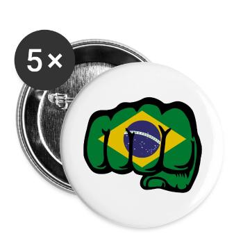 Drapeau du Brésil main poing - Lot de 5 petits badges (25 mm) - blanc - Devant