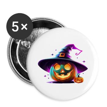 halloween - citrouille chapeau de sorciere neon - Lot de 5 petits badges (25 mm) - blanc - Devant