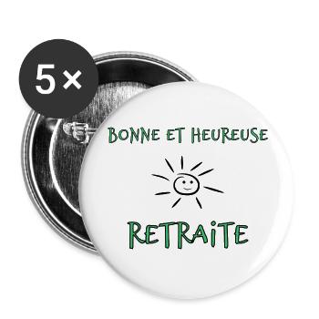 RETRAITE. BONNE RETRAITE. JOYEUSE RETRAITE. COEUR - Lot de 5 petits badges (25 mm) - blanc - Devant