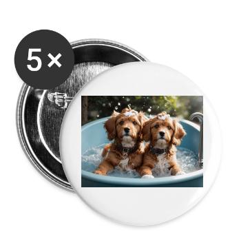 dogs bathing - Buttons small 1''/25 mm (5-pack) - white - Front