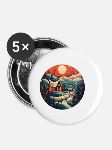 Weihnachtswinterlandschaft - Buttons klein 25 mm (5er Pack) - Weiß