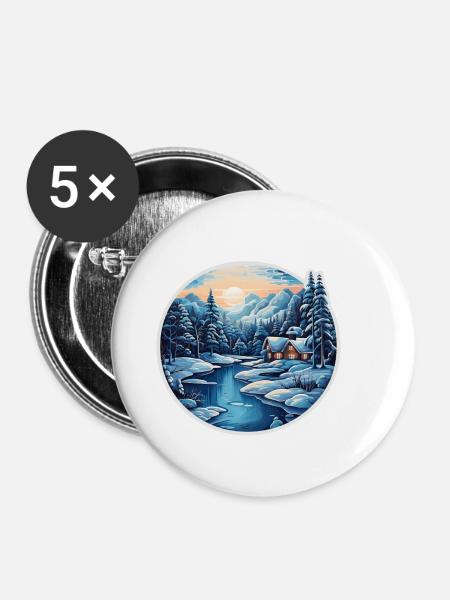 Winterlandschaft - Buttons klein 25 mm (5er Pack) - Weiß