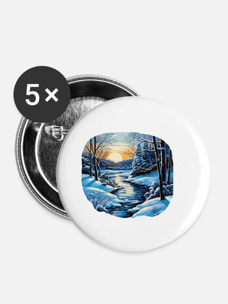 Winterlandschaft - Buttons klein 25 mm (5er Pack) - Weiß