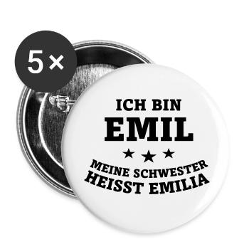 Emil Schwester von Emilia - Buttons klein 25 mm (5er Pack) - Weiß - Vorne