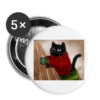 Chat en pull - Lot de 5 petits badges (25 mm) - blanc - Devant