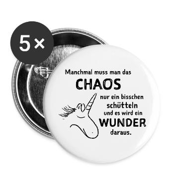 lustiger Spruch witzige Sprüche Chaos schütteln  - Buttons klein 25 mm (5er Pack) - Weiß - Vorne