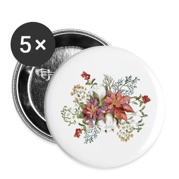 Mistelzweig und Weihnachtsstern - Buttons klein 25 mm (5er Pack) - Weiß - Vorne