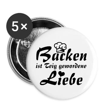 Backen ist Teig gewordene Liebe mit Bäckermütze - Buttons klein 25 mm (5er Pack) - Weiß - Vorne
