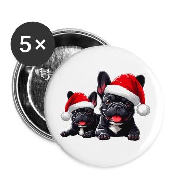 Père Noël bouledogue français - Lot de 5 petits badges (25 mm) - blanc - Devant