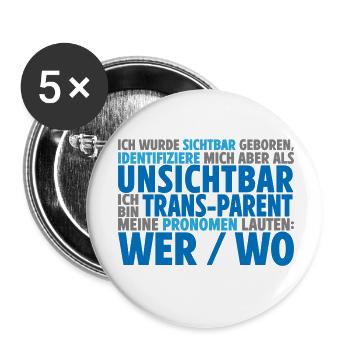 Unsichtbar Transparent Wer Wo | Farben änderbar - Buttons klein 25 mm (5er Pack) - Weiß - Vorne