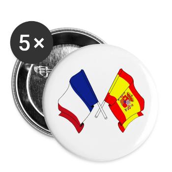Deux drapeaux croisés de la France et drapeau de l’Espagne - Lot de 5 petits badges (25 mm) - blanc - Devant