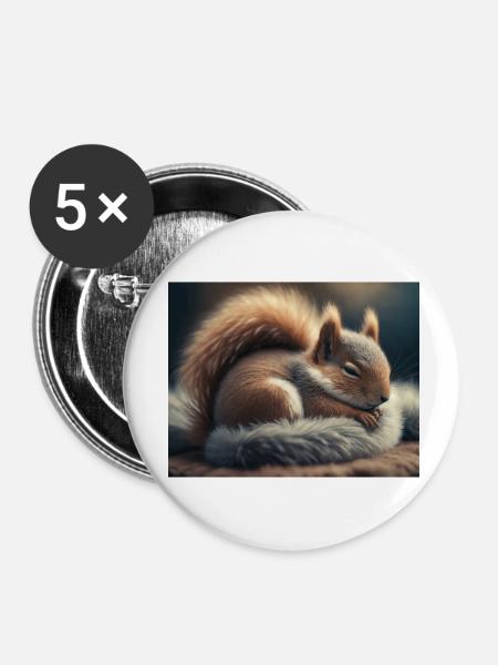 Niedliche Tiere im Winterschlaf – Eichhörnchen - Buttons klein 25 mm (5er Pack) - Weiß