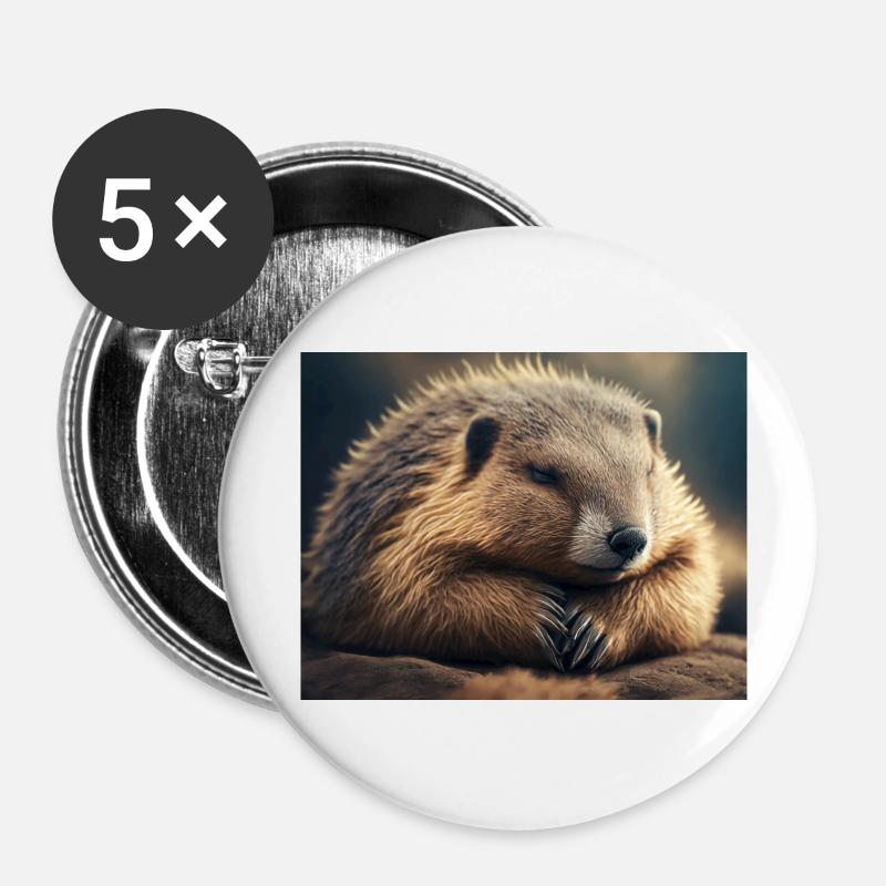 Niedliche Tiere im Winterschlaf – Murmeltier - Buttons klein 25 mm (5er Pack) - Weiß