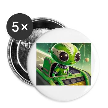 mignon petit extraterrestre rétro vintage vert volant un OVNI - Lot de 5 petits badges (25 mm) - blanc - Devant