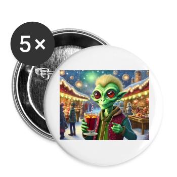 extraterrestre boit du vin chaud à Noël - Lot de 5 petits badges (25 mm) - blanc - Devant