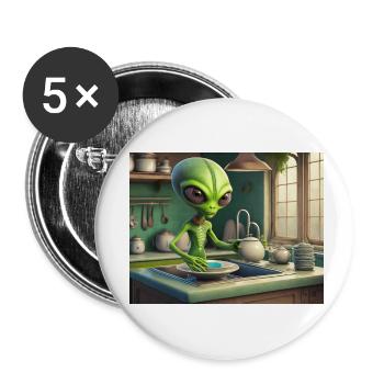 niedliche kleine grüne retro vintage alien jeden tag - Buttons klein 25 mm (5er Pack) - Weiß - Vorne