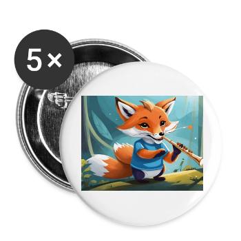 mignon petit renard démon vie quotidienne jouant de la flûte - Lot de 5 petits badges (25 mm) - blanc - Devant