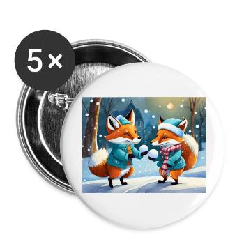 mignon petit renard démon vie quotidienne - jouer à la neige - Lot de 5 petits badges (25 mm) - blanc - Devant