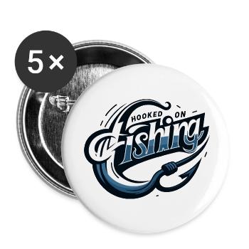 Sleek 'Hooked on Fishing' Modern Graphic Design - Buttons small 1''/25 mm (5-pack) - white - Front