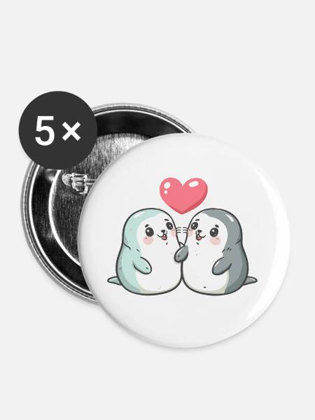 Robbe Tier Paar Liebe - Buttons klein 25 mm (5er Pack) - Weiß