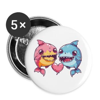 Piranha Couple Pisces In Love Animal Valentine's Day - Buttons small 1''/25 mm (5-pack) - white - Front
