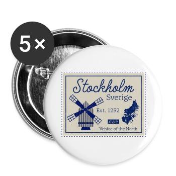 Patrimoine du moulin à vent de Stockholm - Lot de 5 petits badges (25 mm) - blanc - Devant