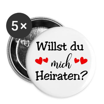 Willst du mich Heiraten - Buttons klein 25 mm (5er Pack) - Weiß - Vorne