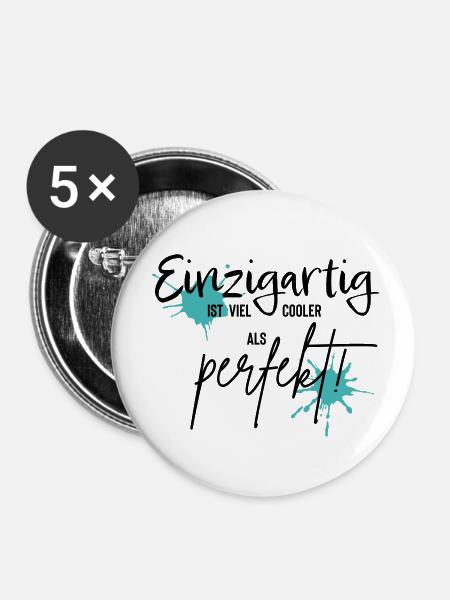 einzigartig - Buttons klein 25 mm (5er Pack) - Weiß