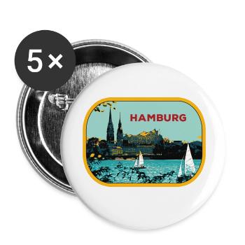 Fluss Hamburg: Segelboot-Illustration - Buttons klein 25 mm (5er Pack) - Weiß - Vorne