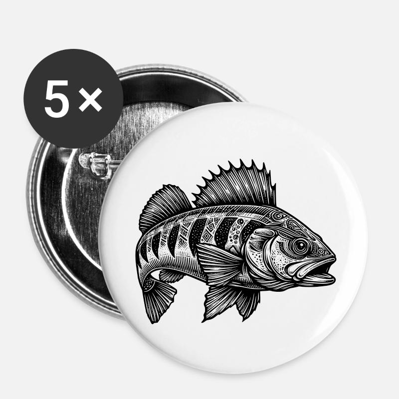 Flussbarsch - Buttons klein 25 mm (5er Pack) - Weiß