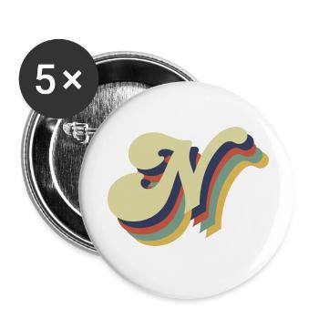 Retro-Buchstabe N - Buttons klein 25 mm (5er Pack) - Weiß - Vorne