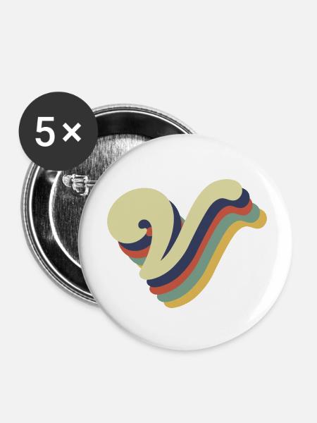 Retro-V-Buchstabe - Buttons klein 25 mm (5er Pack) - Weiß