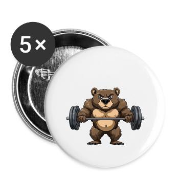 Weightlifting - Bear Design - Buttons small 1''/25 mm (5-pack) - white - Front