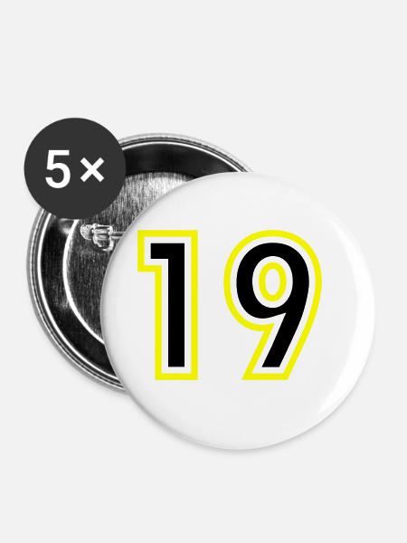19 Zahl College - Buttons klein 25 mm (5er Pack) - Weiß