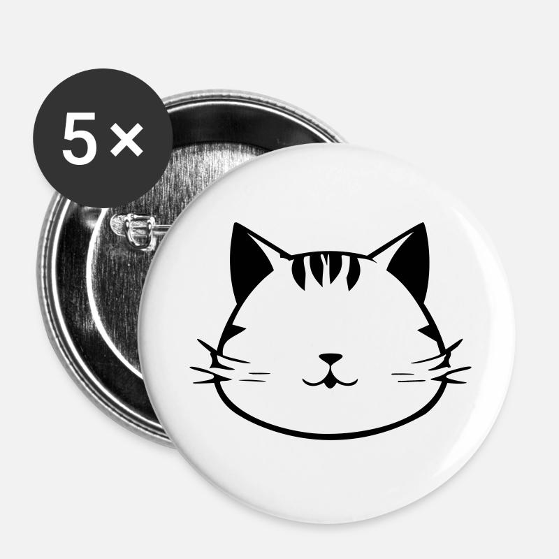 Chat - Lot de 5 petits badges (25 mm) - blanc