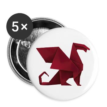 Origami Dragon - Lot de 5 petits badges (25 mm) - blanc - Devant
